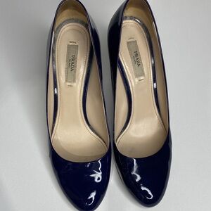 Prada Women's Navy Blue Patent Leather Pumps